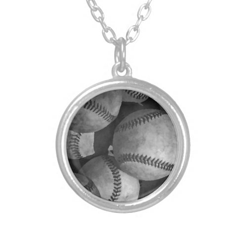 Black  White Baseball Silver Plated Necklace