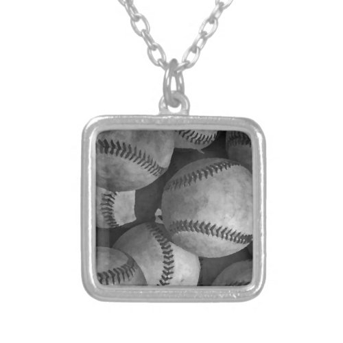 Black  White Baseball Silver Plated Necklace