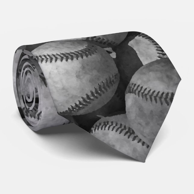 Black & White Baseball Tie (Rolled)