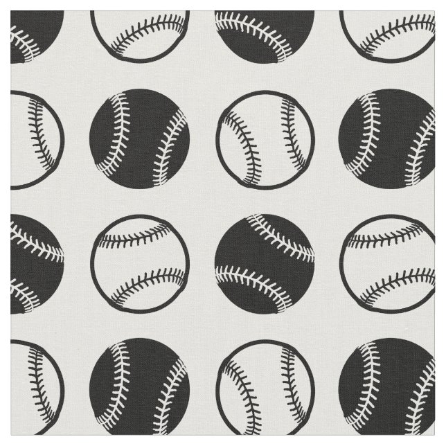 Black & White Baseballs Pattern Sports Art Fabric (Close Up)
