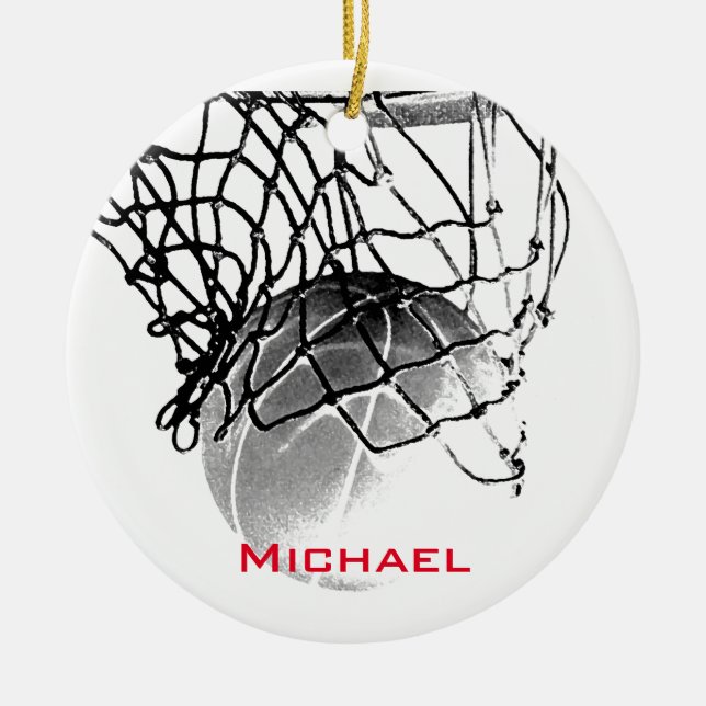 Black & White Basketball Add Your Name Ceramic Ornament (Front)