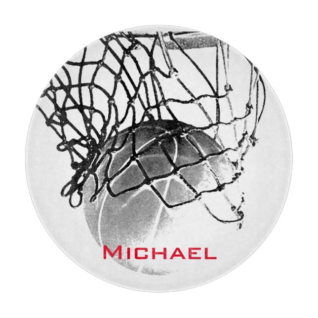 Black & White Basketball Add Your Name Cutting Board (Front)