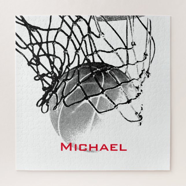 Black & White Basketball Add Your Name Jigsaw Puzzle (Vertical)
