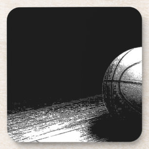 Black White Basketball Art Beverage Coaster