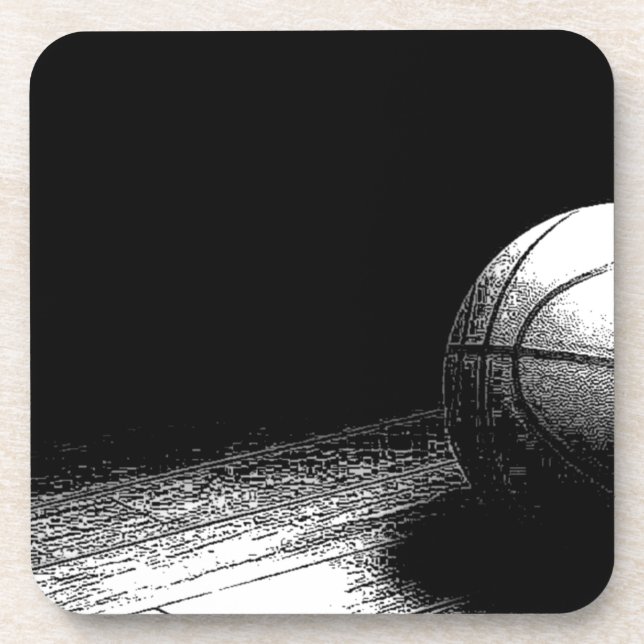 Black White Basketball Art Beverage Coaster (Front)