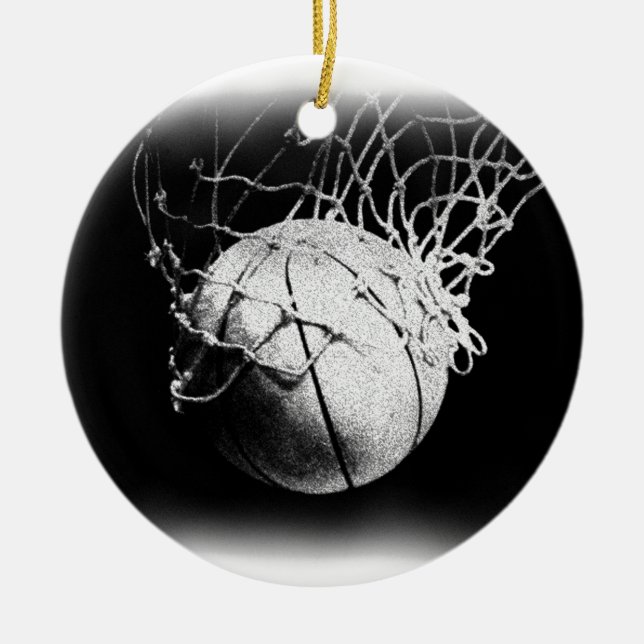 Black & White Basketball Art Ceramic Ornament (Front)