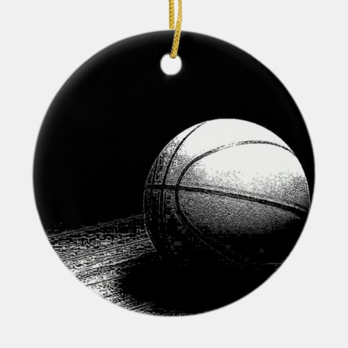 Black White Basketball Art Ceramic Ornament