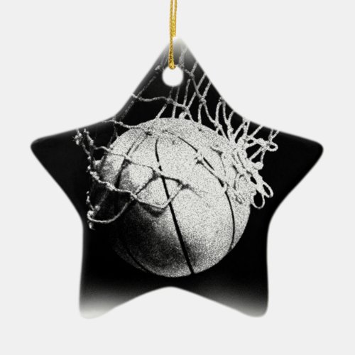 Black  White Basketball Art Ceramic Ornament