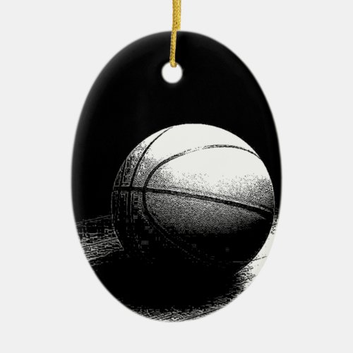 Black White Basketball Art Ceramic Ornament