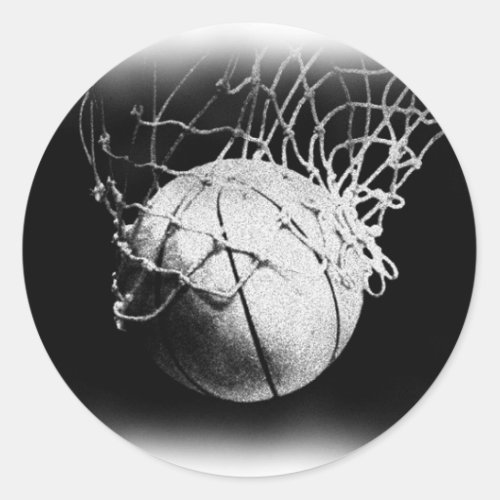 Black  White Basketball Art Classic Round Sticker