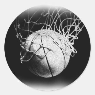 Black & White Basketball Art Classic Round Sticker