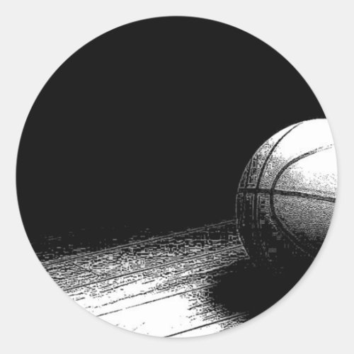 Black White Basketball Art Classic Round Sticker