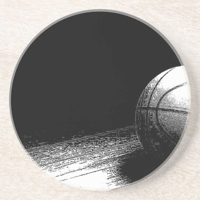 Black White Basketball Art Drink Coaster (Front)