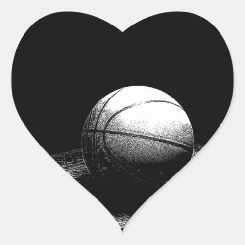 Black White Basketball Art Heart Sticker