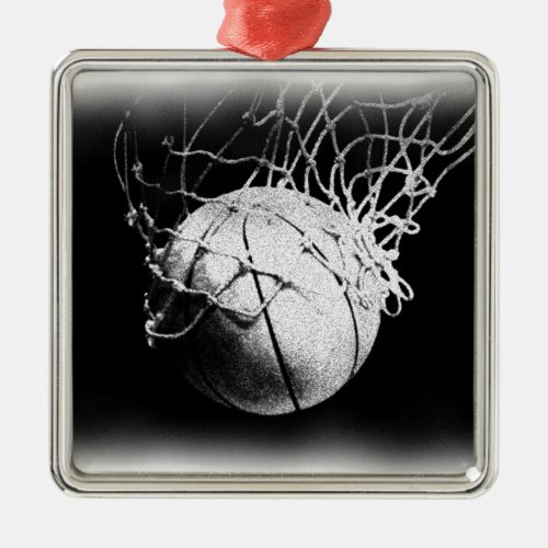 Black  White Basketball Art Metal Ornament