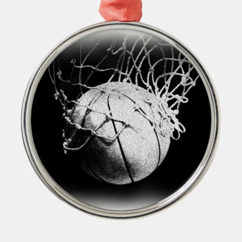 Black  White Basketball Art Metal Ornament