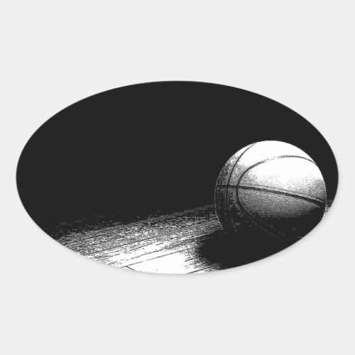 Black White Basketball Art Oval Sticker