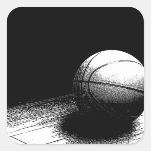 Black White Basketball Art Square Sticker