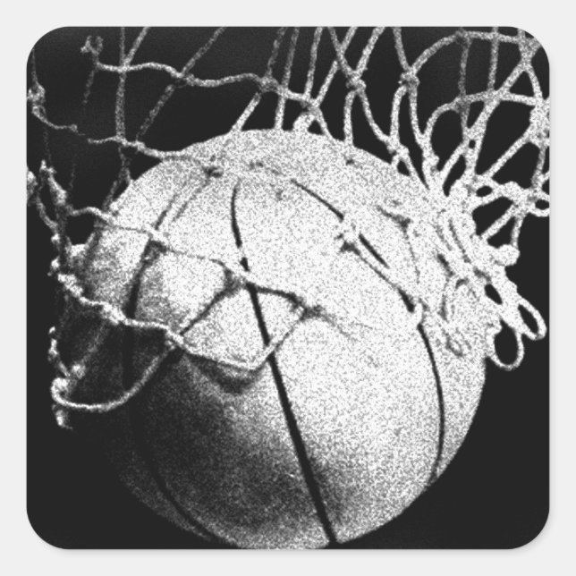 Black & White Basketball Art Square Sticker (Front)