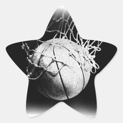 Black  White Basketball Art Star Sticker