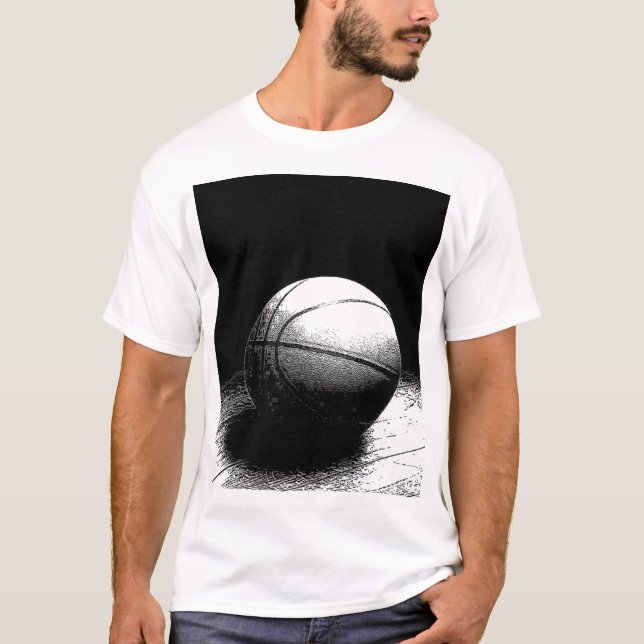 Black White Basketball Art T-Shirt (Front)