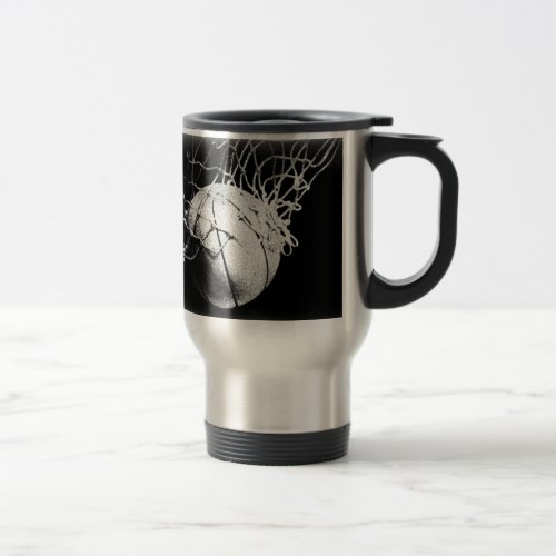 Black  White Basketball Art Travel Mug