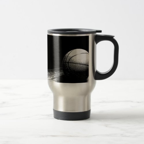Black White Basketball Art Travel Mug
