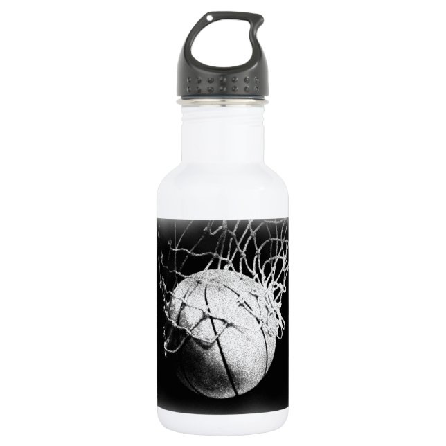 Black & White Basketball Art Water Bottle (Front)