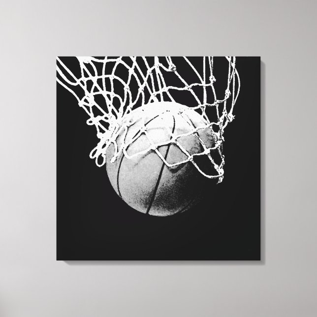 Black & White Basketball Artwork Canvas Print (Front)