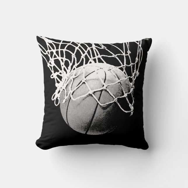 Black & White Basketball Artwork Throw Pillow (Front)