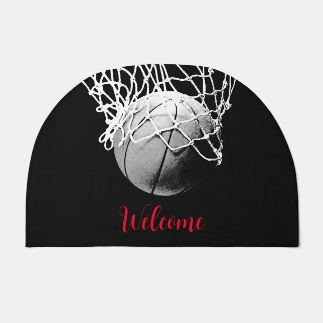 Black & White Basketball Ball & Net Doormat (Front)
