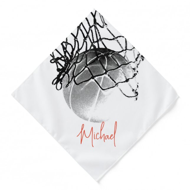 Black & White Basketball Ball & Net Your Name Bandana (Front)