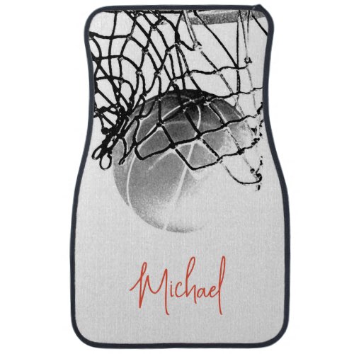 Black  White Basketball Ball  Net Your Name Car Floor Mat