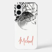Black & White Basketball Ball & Net Your Name