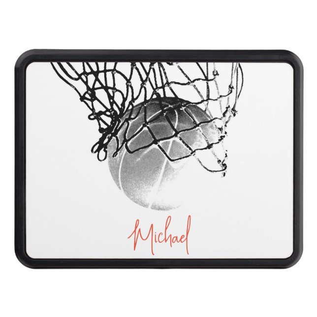 Black & White Basketball Ball & Net Your Name Hitch Cover (Front)