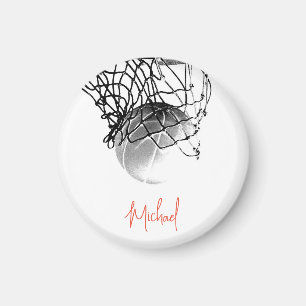 Black & White Basketball Ball & Net Your Name Magnet