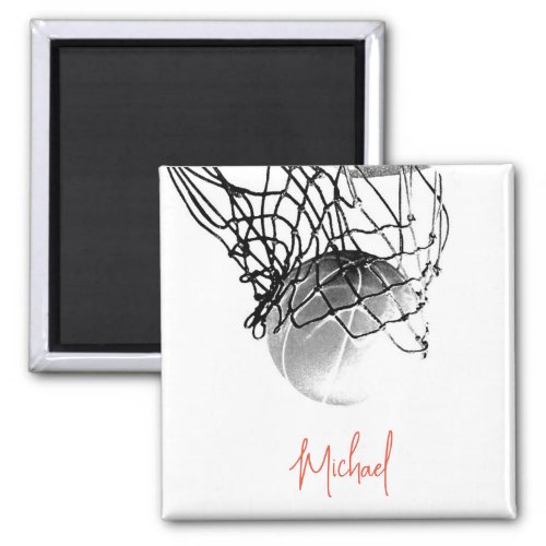 Black  White Basketball Ball  Net Your Name Magnet