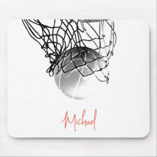 Black & White Basketball Ball & Net Your Name Mouse Pad