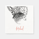 Black &amp; White Basketball Ball &amp; Net Your Name Napkins