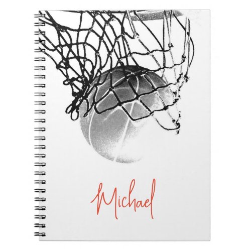 Black  White Basketball Ball  Net Your Name Notebook