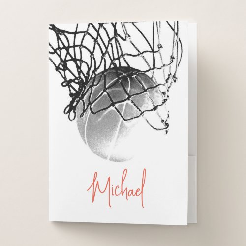 Black  White Basketball Ball  Net Your Name Pocket Folder