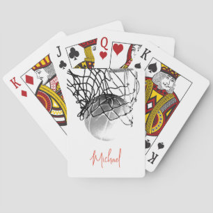 Black & White Basketball Ball & Net Your Name Poker Cards