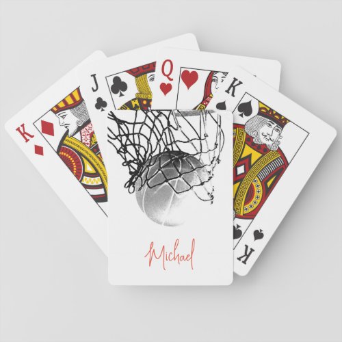 Black  White Basketball Ball  Net Your Name Poker Cards