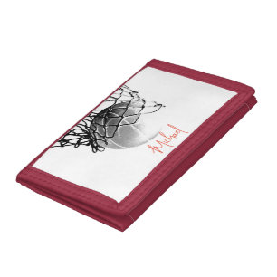 Black & White Basketball Ball & Net Your Name Tri-fold Wallet