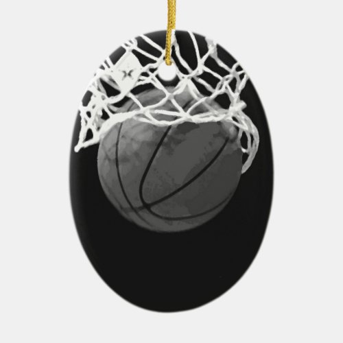 Black  White Basketball Ceramic Ornament