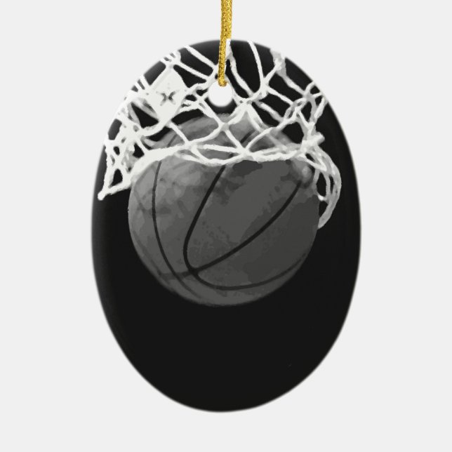 Black & White Basketball Ceramic Ornament (Front)