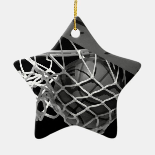 Black & White Basketball Ceramic Ornament (Front)