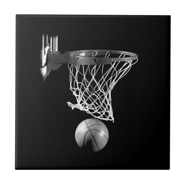Black & White Basketball Ceramic Tile (Front)