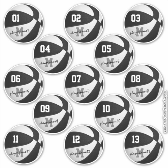 black white basketball custom 13 players names sticker (Front)