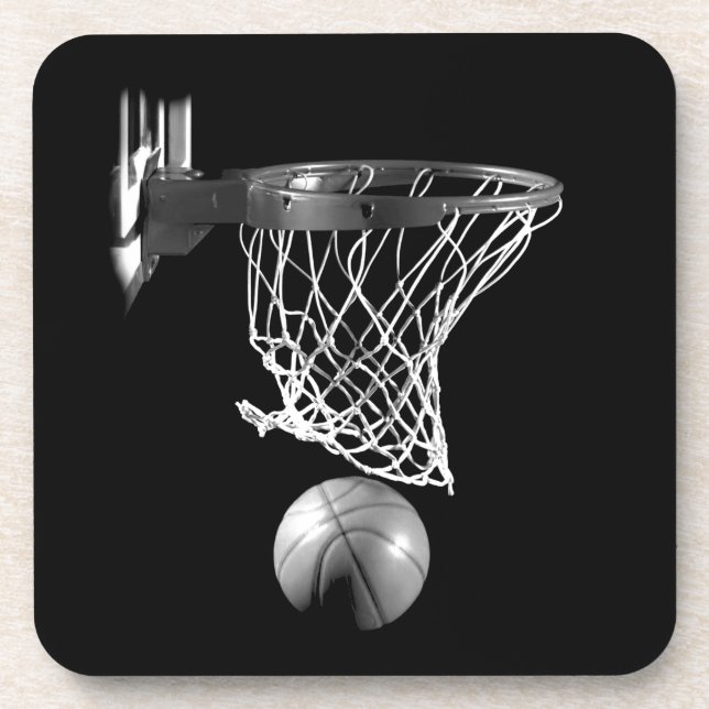 Black & White Basketball Drink Coaster (Front)